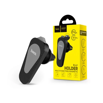 Univerzális szellőzőrácsba illeszthető mágneses PDA/GSM autós tartó vészhelyzeti kalapáccsal és rejtett pengével - HOCO CA37 Magnetic Holder - fekete