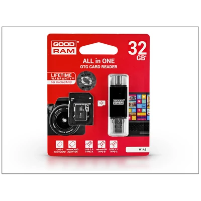 32 GB microSDXC™ UHS-I U1 Class 10 memóriakártya 60/20 - M1A5 OTG All in One memóriakártya olvasó - microUSB Type-C + SD-adapter