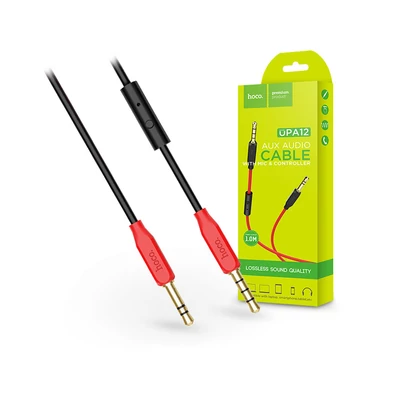 3,5 - 3,5 mm jack audio kábel 1 m-es vezetékkel, beépített mikrofonnal, vezérlővel - HOCO UPA12 Aux Audio Cable - fekete/piros
