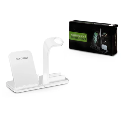 Qi univerzális vezeték nélküli töltő állomás - 10 W - Extreme WR-35 3in1 Wireless Charger for Smartphone + SmartWatch + Earphone - fehér