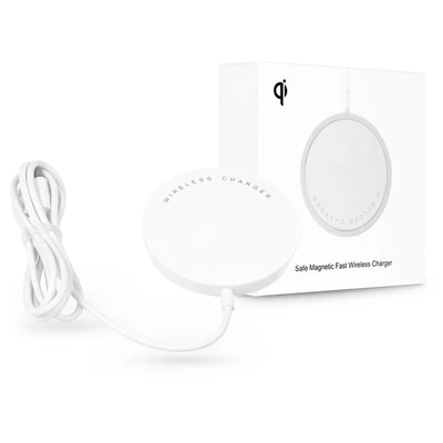 Qi univerzális mágneses vezeték nélküli töltő állomás - 15W - F-1 MagSafe Magnetic Wireless Charger - white - Qi szabványos