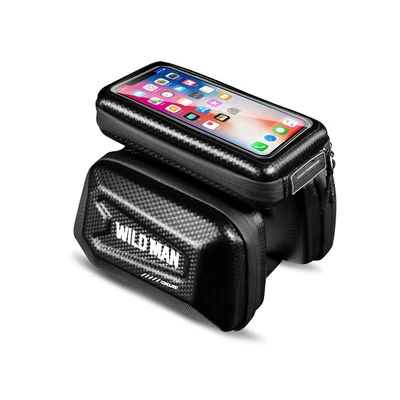 Wildman univerzális kerékpárra szerelhető, vízálló, kemény táska + érintőképernyős telefontartó tok- Wildman ES6 1L - fekete - ECO csomagolás