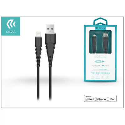 Apple iPhone 5/5S/5C/SE/iPad 4/iPad Mini USB töltő- és adatkábel 1,5 m-es vezetékkel (MFI engedélyes) - Devia Fish1 Flexible Lightning USB 2.4 - black