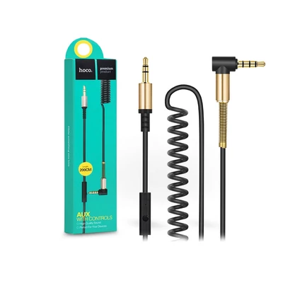 3,5 - 3,5 mm jack audio kábel 2 m-es vezetékkel, beépített mikrofonnal, vezérlővel - HOCO UPA02 Aux Audio Cable - fekete/arany