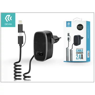 Devia hálózati töltő adapter micro USB + Lightning csatlakozóval - 5V/2,4A - Devia Cable Charger - black