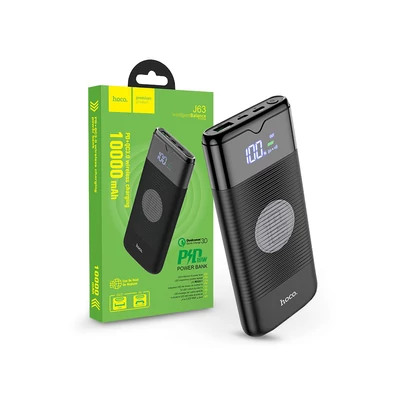 Univerzális hordozható, asztali akkumulátor töltő - HOCO J63 Power Bank - USB + Type-C + micro USB + PD + QC3.0 Wireless Charging - 10.000 mAh - fekete