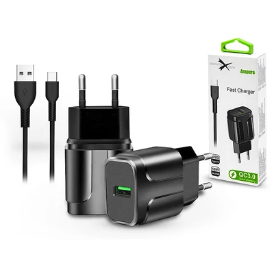 Extreme hálózati töltő adapter + Type-C adat- és töltőkábel - 5V/3A - Extreme LAD0276 QC3.0 - fekete