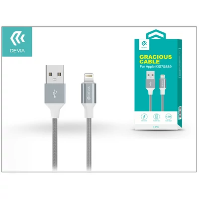 Apple iPhone 5/5S/5C/SE/iPad 4/iPad Mini USB töltő- és adatkábel - 1,5 m-es vezetékkel - Devia Gracious Lightning USB 2.4 - grey