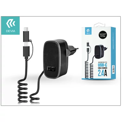 Devia hálózati töltő adapter micro USB + Type-C csatlakozóval - 5V/2,4A - Devia Cable Charger - black