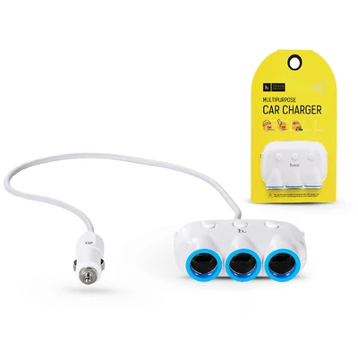 HOCO 3x szivargyújtó töltő elosztó + 2x USB csatlakozó 55 cm-es vezetékkel - 5V/3.1A - 15,5W - HOCO C1 - fehér