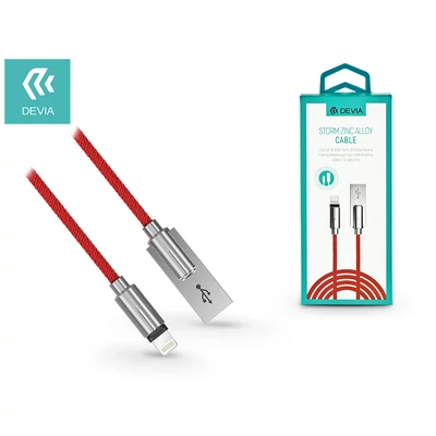 Apple iPhone 5/5S/5C/SE/iPad 4/iPad Mini USB töltő- és adatkábel - 1 m-es vezetékkel - Devia Storm Zinc Alloy Lightning USB 2.1A - red