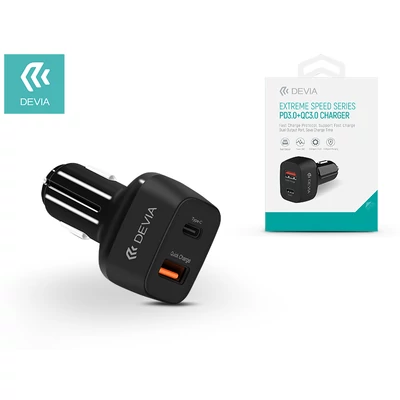 Devia szivargyújtós töltő adapter USB + Type-C bemenet - 5V/3A - Devia Extreme Speed Series PD3.0 + QC3.0 - Qualcomm Quick Charge 3.0 - black