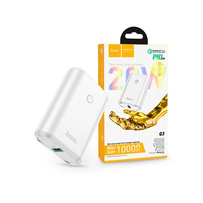 Univerzális hordozható, asztali akkumulátor töltő - HOCO Q3 Power Bank - USB+Type-C+PD3.0+QC3.0 - 10.000 mAh - fehér