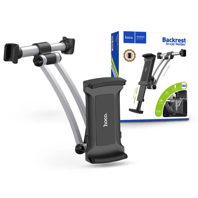 HOCO univerzális fejtámlára szerelhető telefon/tablet autós tartó 4 - 10,5" méretű készülékekhez - HOCO CA62 Backrest In-car Holder - fekete/ezüst