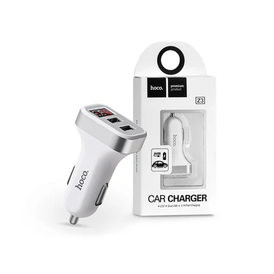 HOCO 2xUSB szivargyújtós töltő adapter - 5V/3,1A - HOCO Z3 Fast Charging - fehér