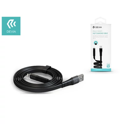 Apple iPhone 5/5S/5C/SE/iPad 4/iPad Mini USB töltő- és adatkábel 1 m-es lapos vezetékkel - Devia Pheez Flat Fast Charging Cable for Lightning 2.4A - black