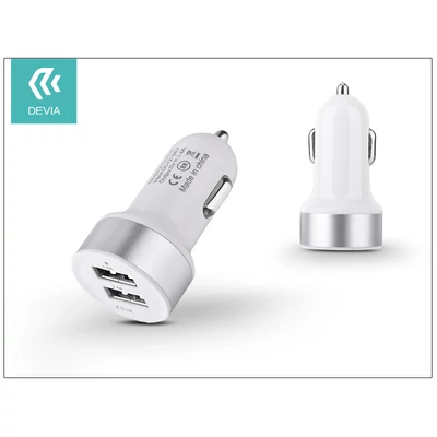 Devia Smart Dual USB szivargyújtós töltő adapter - 5V/2,4A - white/silver