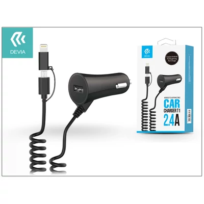 Devia szivargyújtó töltő micro USB + Lightning csatlakozóval - 5V/2,4A - Devia Cable Charger T1 - black
