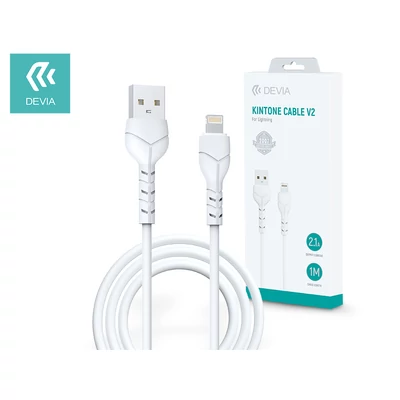 USB - Lightning adat- és töltőkábel 1 m-es vezetékkel - Devia Kintone Cable V2 Series for Lightning - 5V/2.1A - white 