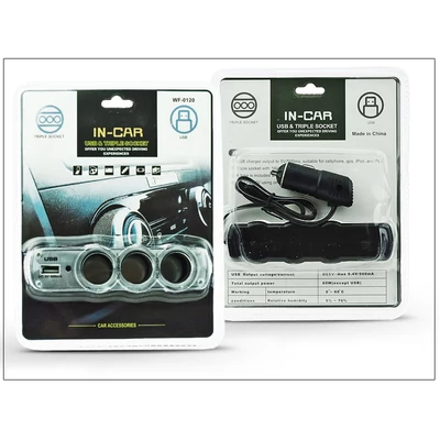 Szivargyújtó töltő elosztó 3in1 + 1xUSB csatlakozóval(12V)