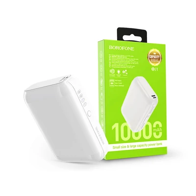 Univerzális hordozható, asztali akkumulátor töltő - Borofone BJ1 Power Bank - USB+Type-C+MicroUSB - 10.000 mAh - fehér