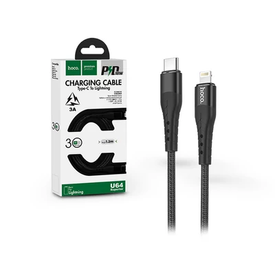 HOCO USB Type-C - Lightning adat- és töltőkábel 1,2 m-es vezetékkel - 18W - HOCO U64 Superior PD3.0 - fekete