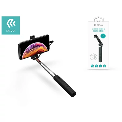 Devia Selfie Holder szelfi bot exponáló gombbal, 3,5 mm jack csatlakozóval - Devia Leisure Series Selfie-Stick - black