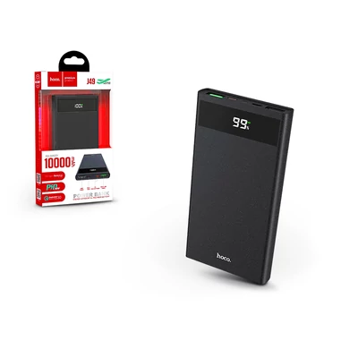 Univerzális hordozható, asztali akkumulátor töltő - HOCO J49 Power Bank - 2xUSB+Type-C+microUSB+PD+QC3.0 - 10.000 mAh - fekete