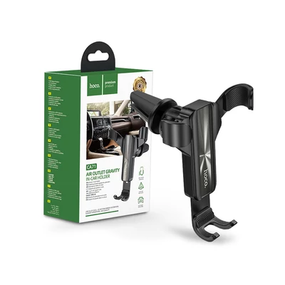 Univerzális szellőzőrácsba illeszthető PDA/GSM autós tartó 4,7-7" méretű készülékekhez - HOCO CA71 Dignity Air Outlet Gravity In-Car Holder - fekete
