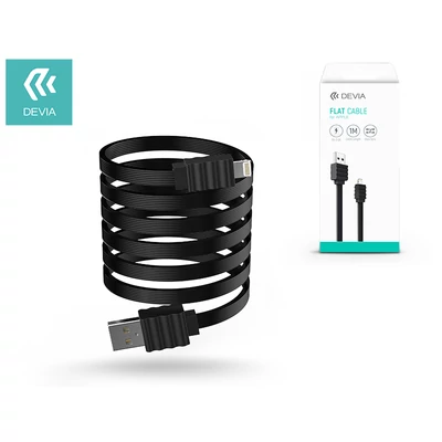 Apple iPhone 5/5S/5C/SE/iPad 4/iPad Mini USB töltő- és adatkábel 1 m-es lapos vezetékkel - Devia Flat Cable Lightning USB 2.0 - black