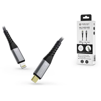 USB Type-C - Lightning adat- és töltőkábel 1,2 m-es vezetékkel (Apple MFI enged.) - MyScreen Protector Kevlar PD Fast Charging - 20V/3A/60W - black