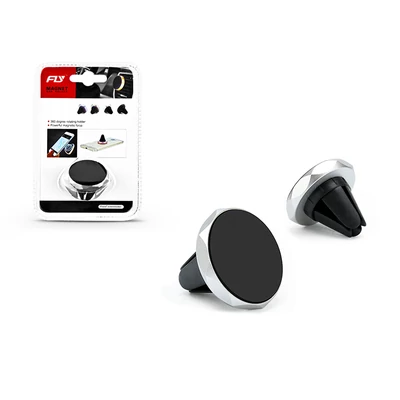 Univerzális szellőzőrácsba illeszthető mágneses PDA/GSM autós tartó - Fly C1554BS - fekete/ezüst