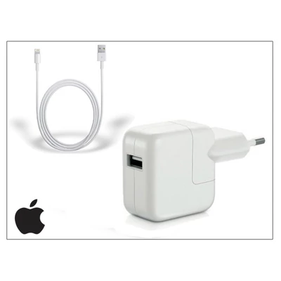 Apple iPhone 5/5S/5C/SE/iPad 4/Mini/Air USB hálózati töltő adapter + lightning adatkábel - 5V/2,4A - MD836ZM/A + MD818ZM/A (csomagolás nélküli)