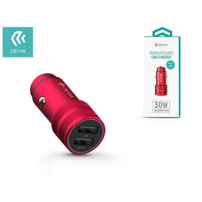 Devia Dual USB szivargyújtós töltő adapter - 5V/2,4A/9V/2A/12V/1,5A - Devia Traveller Series Car Charger - Qualcomm Quick Charge 3.0 - red