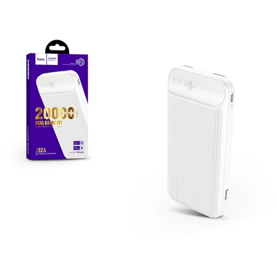 Univerzális hordozható, asztali akkumulátor töltő - HOCO J52A Power Bank - 2xUSB - 20.000 mAh - fehér