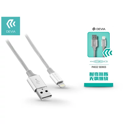 Apple iPhone 5/5S/5C/SE/iPad 4/iPad Mini USB töltő- és adatkábel - 1 m-es vezetékkel - Devia Pheez Lightning USB 2.4A - silver