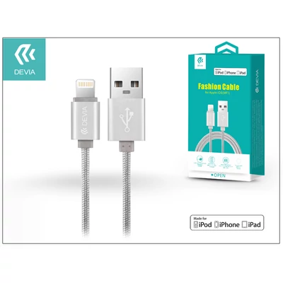 Apple iPhone 5/5S/5C/SE/iPad 4/iPad Mini USB töltő- és adatkábel - 1,2 m-es vezetékkel (Apple MFI engedélyes) - Devia Fashion Cable Lightning - silver