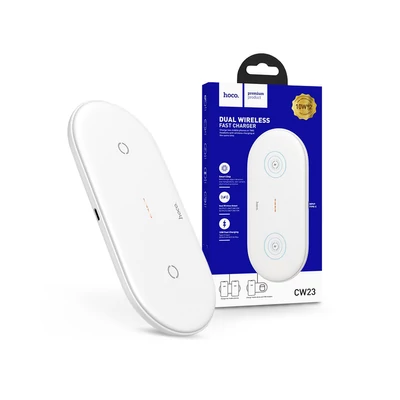 HOCO Qi univerzális vezeték nélküli töltő állomás - 5V/3A - HOCO CW23 Dual 2in1 Wireless Charger - fehér - Qi szabványos