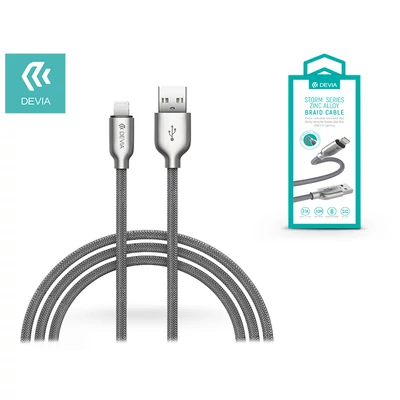 Apple iPhone 5/5S/5C/SE/iPad 4/iPad Mini USB töltő- és adatkábel 1 m-es vezetékkel - Devia Storm Series Zinc Alloy Braid Cable Lightning USB 2.1 - silver