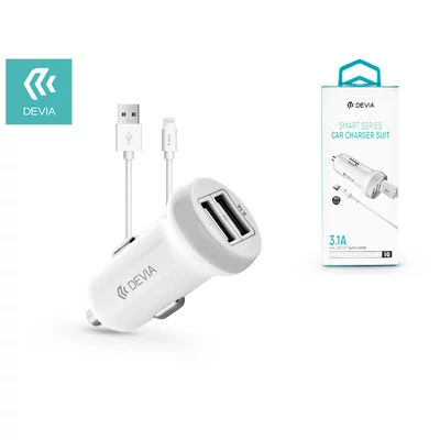Apple iPhone Lightning szivargyújtós töltő adapter + lightning adatkábel - 5V/3,1A - Devia Smart Series Dual Car Charger Suit - white