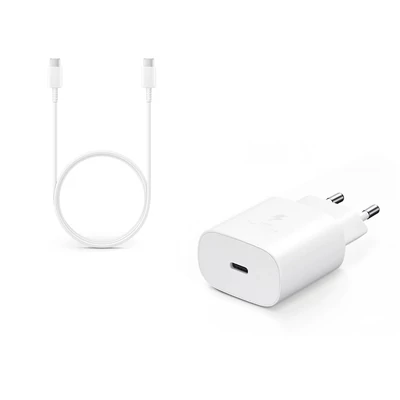 Samsung gyári Type-C hálózati töltő adapter + Type-C adat- és töltőkábel - 5V/3A - EP-TA800EWE PD3.0 + EP-DA705BWE - white (ECO csomaglás)