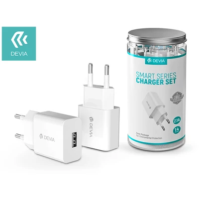 Devia Smart USB hálózati töltő adapter - Devia Smart USB Fast Charger Set - 5V/2,1A - 14 db/csomag - white