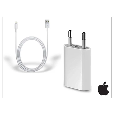 Apple iPhone 5/5S/5C/SE/6S/6S Plus USB hálózati töltő adapter + lightning adatkábel - MB707ZM/A + MD818ZM/A - 5V/1A (csomagolás nélküli)