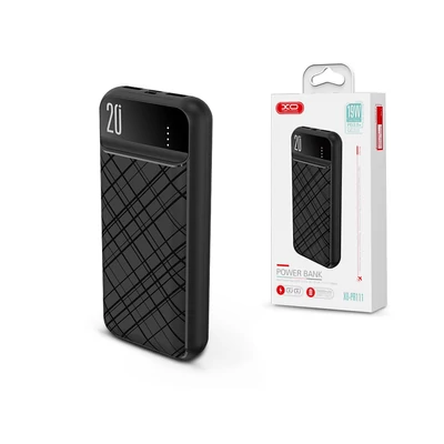 Univerzális hordozható, asztali akkumulátor töltő - XO PR111 Power Bank - 2xUSB + Type-C + microUSB + PD + QC3.0 - 20.000 mAh - fekete