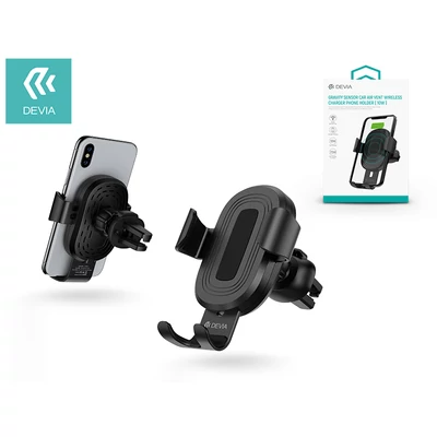 Devia szellőzőrácsba illeszthető vezeték nélküli autós töltő/tartó - 5V/2A - Devia Sensor Car Air Vent Wireless Charger Phone Holder - 10W - Qi szabványos