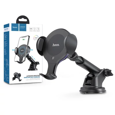 HOCO vezeték nélküli autós tartó/gyorstöltő - 10 W - HOCO CA60 Automatic Induction Wireless Fast Charging Car Holder - Qi szabványos - fekete