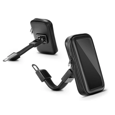 Univerzális kerékpárra/motorkerékpárra szerelhető, por- és cseppálló telefontartó 4,8-5,5" méretű készülékekhez - fekete