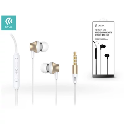 Devia univerzális sztereó felvevős fülhallgató - 3,5 mm jack - Devia Metal In-Ear Wired Earphones - champagne gold