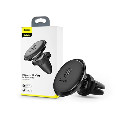 Baseus univerzális szellőzőrácsba illeszthető mágneses PDA/GSM autós tartó kábeltartóval - Baseus Magnetic Car Holder with cable clip - fekete