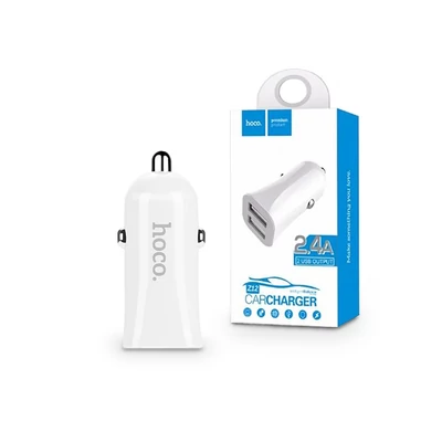 HOCO 2xUSB szivargyújtós töltő adapter - 5V/2,4A - HOCO Z12 Elite - fehér
